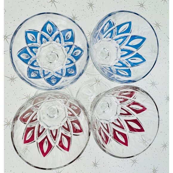 Vintage 1950s wine glasses, VCM Reims French cups, Harlequin pattern, set of 4 - Picture 8 of 9